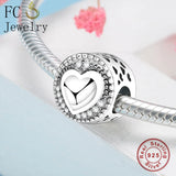 925 Silver Round Heart Zirconia Bead Bracelet Charm