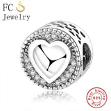 925 Silver Round Heart Zirconia Bead Bracelet Charm