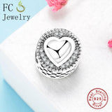 925 Silver Round Heart Zirconia Bead Bracelet Charm