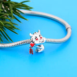 Year of the Ox Cow Red Enamel Heart Bead Real 925 Silver Bracelet Charms