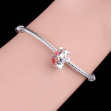 Year of the Ox Cow Red Enamel Heart Bead Real 925 Silver Bracelet Charms