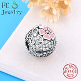 925 Silver Butterfly & Pink Flower Charms Bracelet Bead
