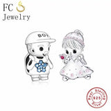 925 Sterling Silver Backpack Boy & Girl Charms Bracelet
