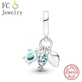 925 Silver Sea Shell Goldfish Turtle Starfish Bead Charm Bracelet