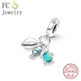 925 Silver Sea Shell Goldfish Turtle Starfish Bead Charm Bracelet