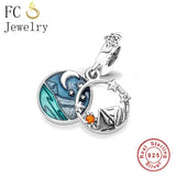 925 Silver Starry Sky Moon Star Mountain Tent Pan Charm Bracelet