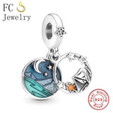 925 Silver Starry Sky Moon Star Mountain Tent Pan Charm Bracelet