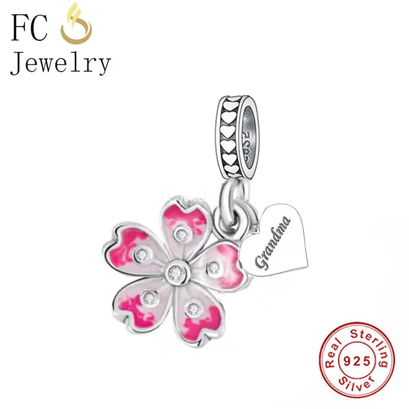 925 Silver Zircon Flower Pan Charm Bracelet for Women