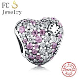 925 Silver Ladybug in Zirconia Heart Bead for Bracelet