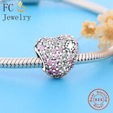 925 Silver Ladybug in Zirconia Heart Bead for Bracelet
