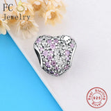 925 Silver Ladybug in Zirconia Heart Bead for Bracelet