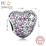 925 Silver Ladybug in Zirconia Heart Bead for Bracelet