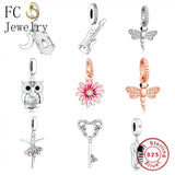 925 Silver Bear Head Mickey Pan Charms Bracelet Zircon Bead Women Berloque