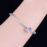 925 Silver Pink Crystal Leaf Charms Bracelet