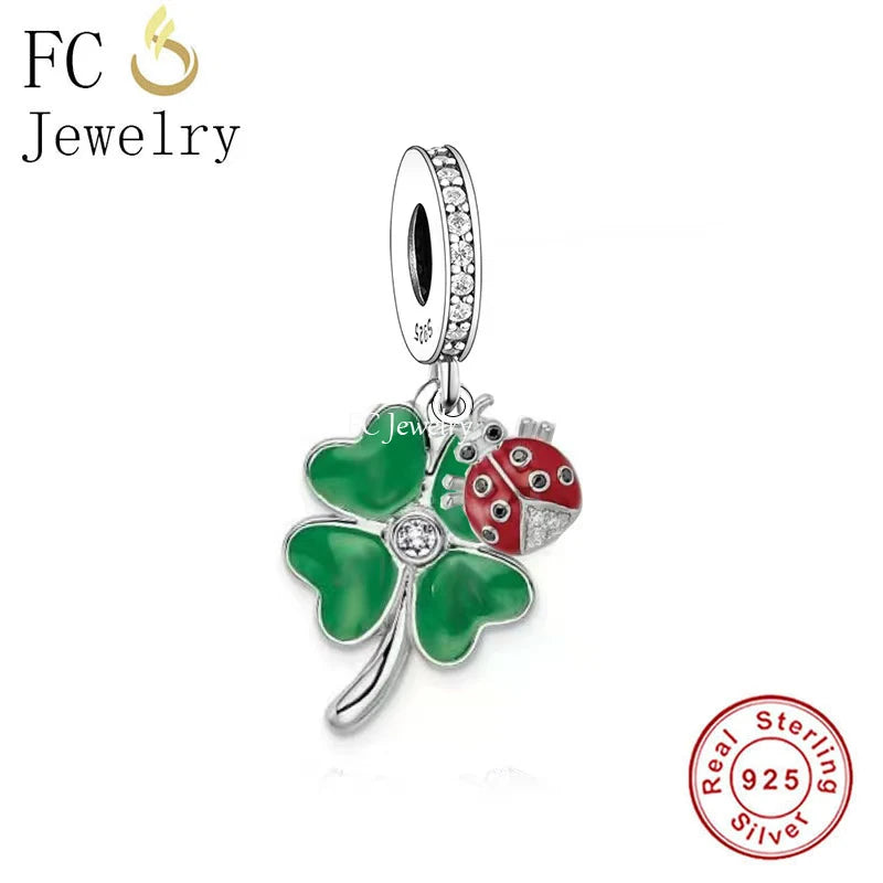 925 Silver Clover Ladybug Charms Bracelet Bead