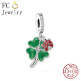 925 Silver Clover Ladybug Charms Bracelet Bead