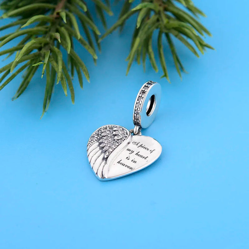 925 Silver Angel Wings Heaven Heart Charm Bracelet Bead
