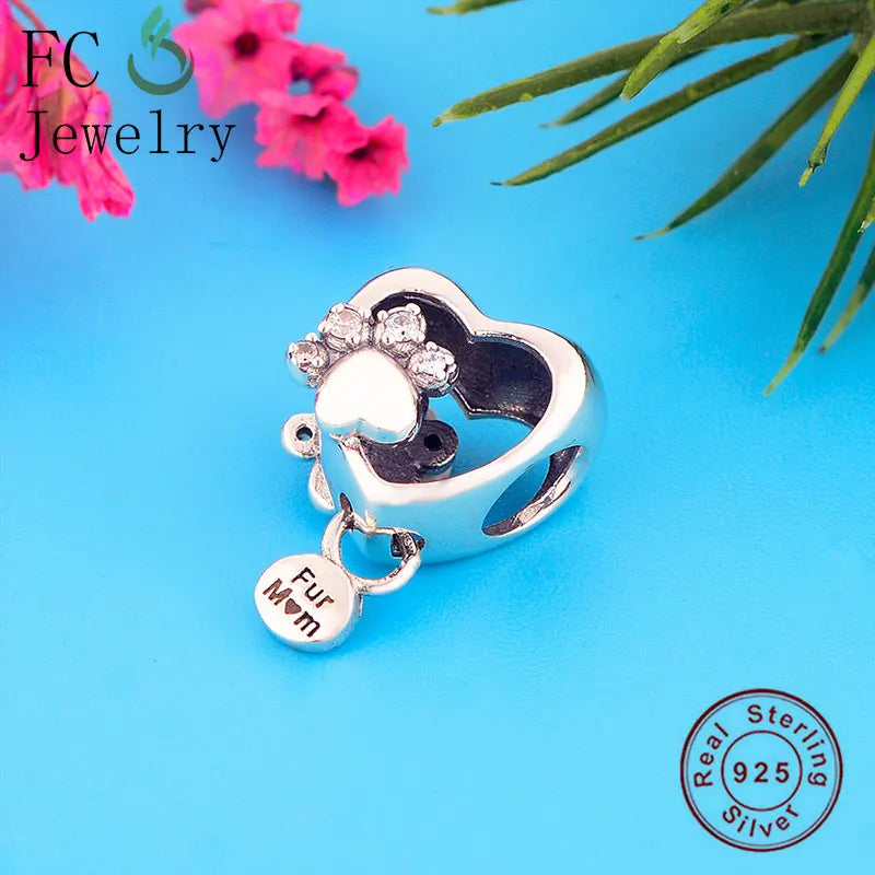 925 Silver Dog Paw Charm Bracelet Bead
