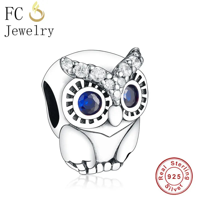 925 Silver Owl Eye Bead Charms Bracelet DIY