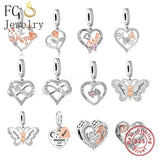 925 Silver Butterfly Rose Flower Charms Bracelet for Mum