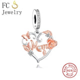 925 Silver Butterfly Rose Flower Charms Bracelet for Mum