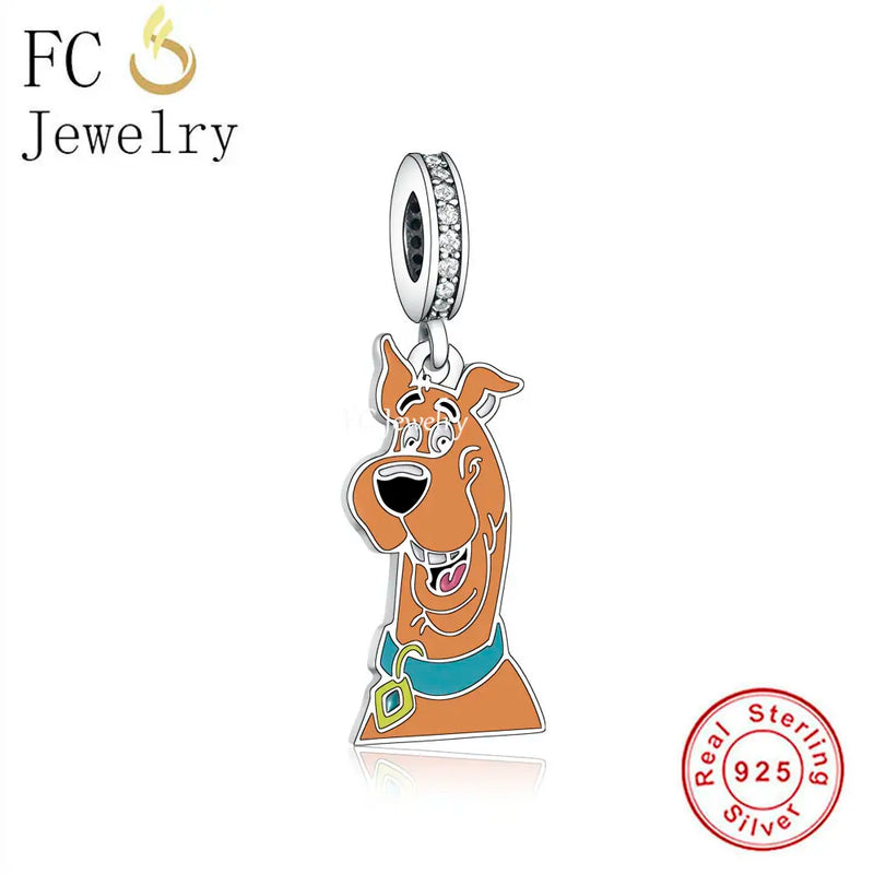 925 Silver Dog Pendant Charm Bracelet Brown Enamel Bead