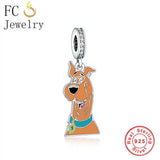 925 Silver Dog Pendant Charm Bracelet Brown Enamel Bead