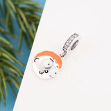 925 Silver Cartoon Brown Enamel Hair Expression Man Bead