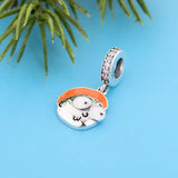 925 Silver Cartoon Brown Enamel Hair Expression Man Bead