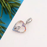 925 Silver Castle Rainbow Zircon Heart Bracelet Charm