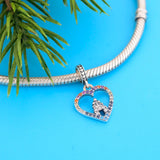 925 Silver Castle Rainbow Zircon Heart Bracelet Charm