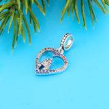 925 Silver Castle Rainbow Zircon Heart Bracelet Charm