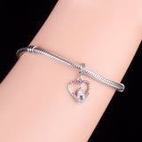 925 Silver Castle Rainbow Zircon Heart Bracelet Charm