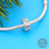 925 Silver Circle Square Zirconia Bead Stopper Clip
