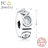 925 Silver Circle Square Zirconia Bead Stopper Clip