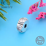 925 Silver Circle Square Zirconia Bead Stopper Clip