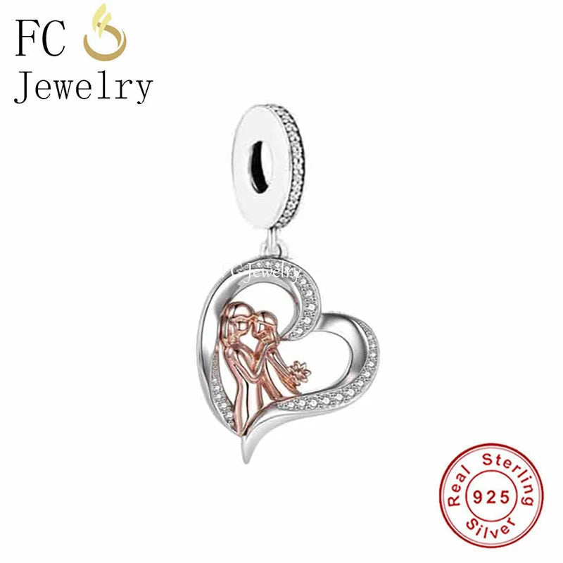 925 Silver Daughter Hand Flower Mum Bead Bracelet Charms Berloque