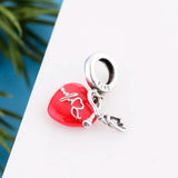 925 Silver Doctor Red Heart Stethoscope Bead Bracelet Charm