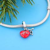 925 Silver Doctor Red Heart Stethoscope Bead Bracelet Charm