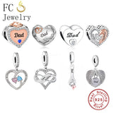 925 Silver Father Daughter Zircon Heart Bead Bracelet Charms