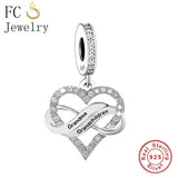 925 Silver Father Daughter Zircon Heart Bead Bracelet Charms
