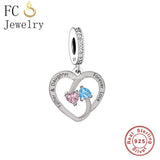 925 Silver Father Daughter Zircon Heart Bead Bracelet Charms