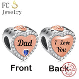 925 Silver Father Daughter Zircon Heart Bead Bracelet Charms