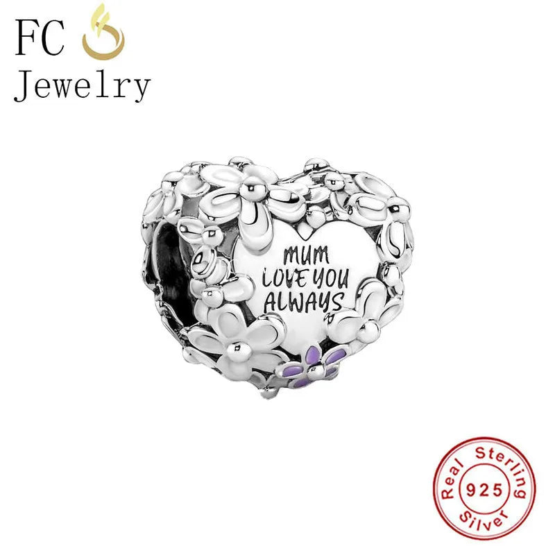 925 Silver Flower Clusters Love You Always Mum Bead Bracelet Charms