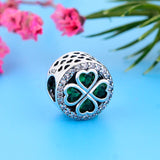 925 Silver Green Four Heart Leaf Clover Bracelet Charm