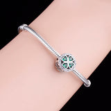 925 Silver Green Four Heart Leaf Clover Bracelet Charm