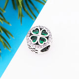 925 Silver Green Four Heart Leaf Clover Bracelet Charm