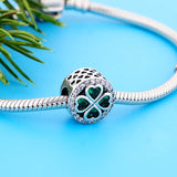 925 Silver Green Four Heart Leaf Clover Bracelet Charm