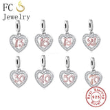 925 Silver Heart Birthday Number Bead for Women Bracelet