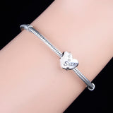 925 Silver Heart Sister Charms Bracelet Zirconia Beads